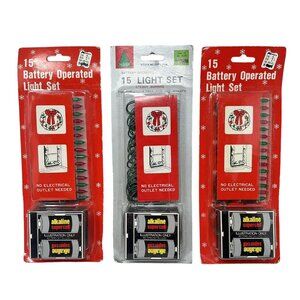 Battery Operated Christmas String Lights Red Green White Decoration NOS 15 Light